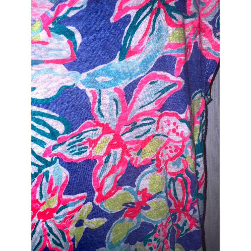 Lilly Pulitzer Iris Blue Hartwell Top Women's XXS/XS 100% Linen Beach Tropical - Picture 4 of 9